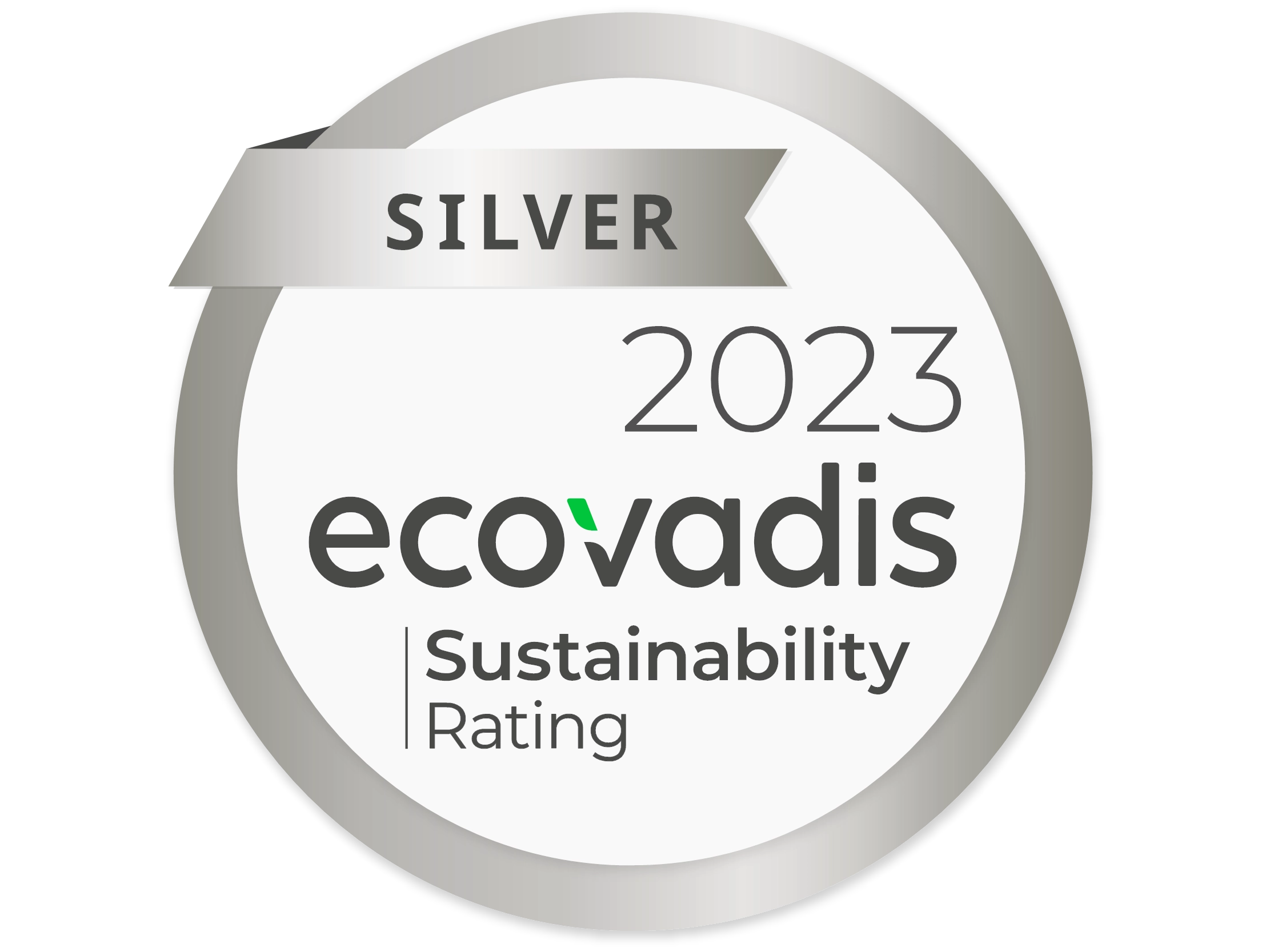 Silver award symbol for Ecovadis rating in 2023