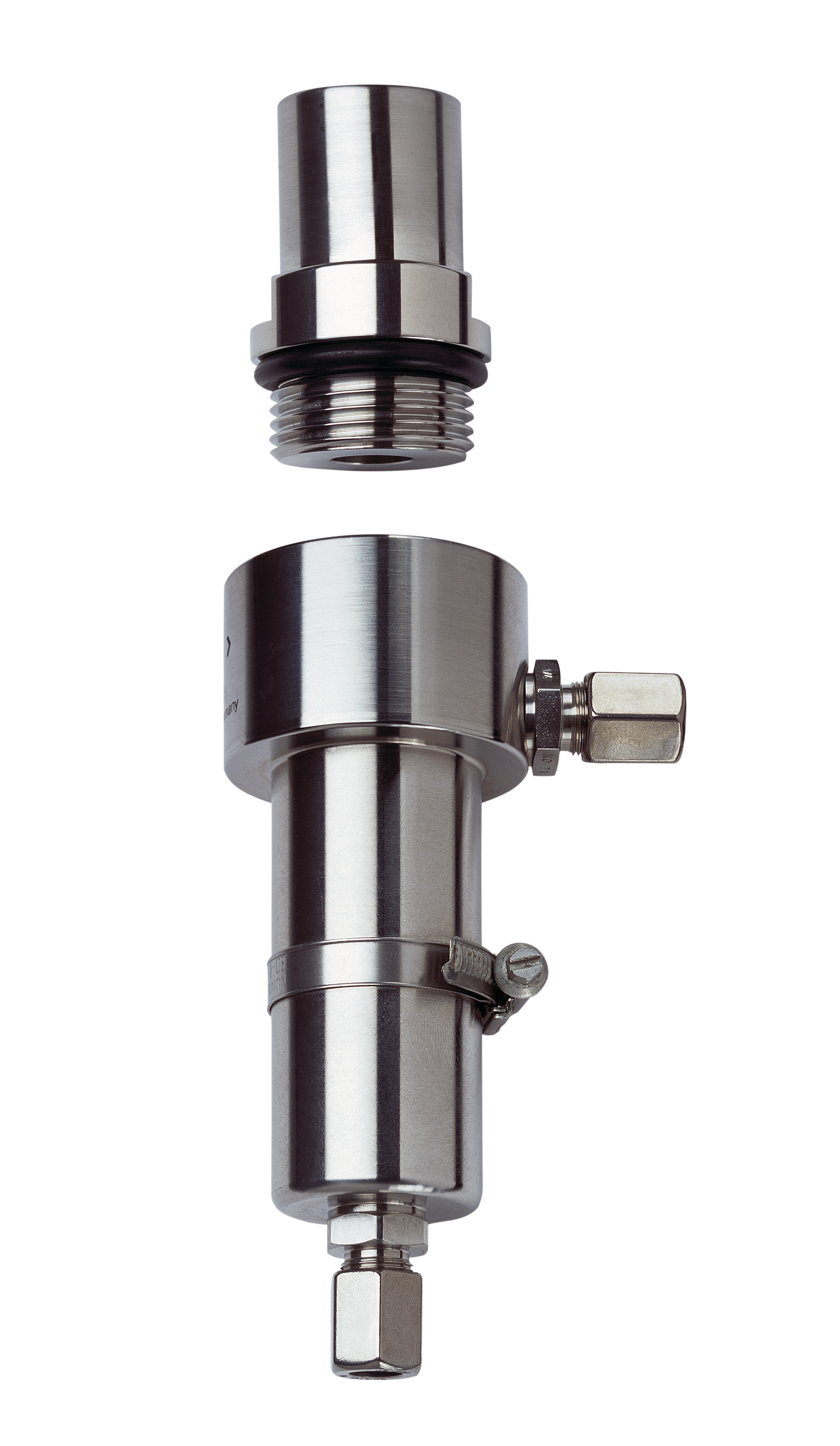 ARF200 Flow-Through Fitting | Stainless steel or Hastelloy C22 | One sensor | Process connection via cutting ring coupling